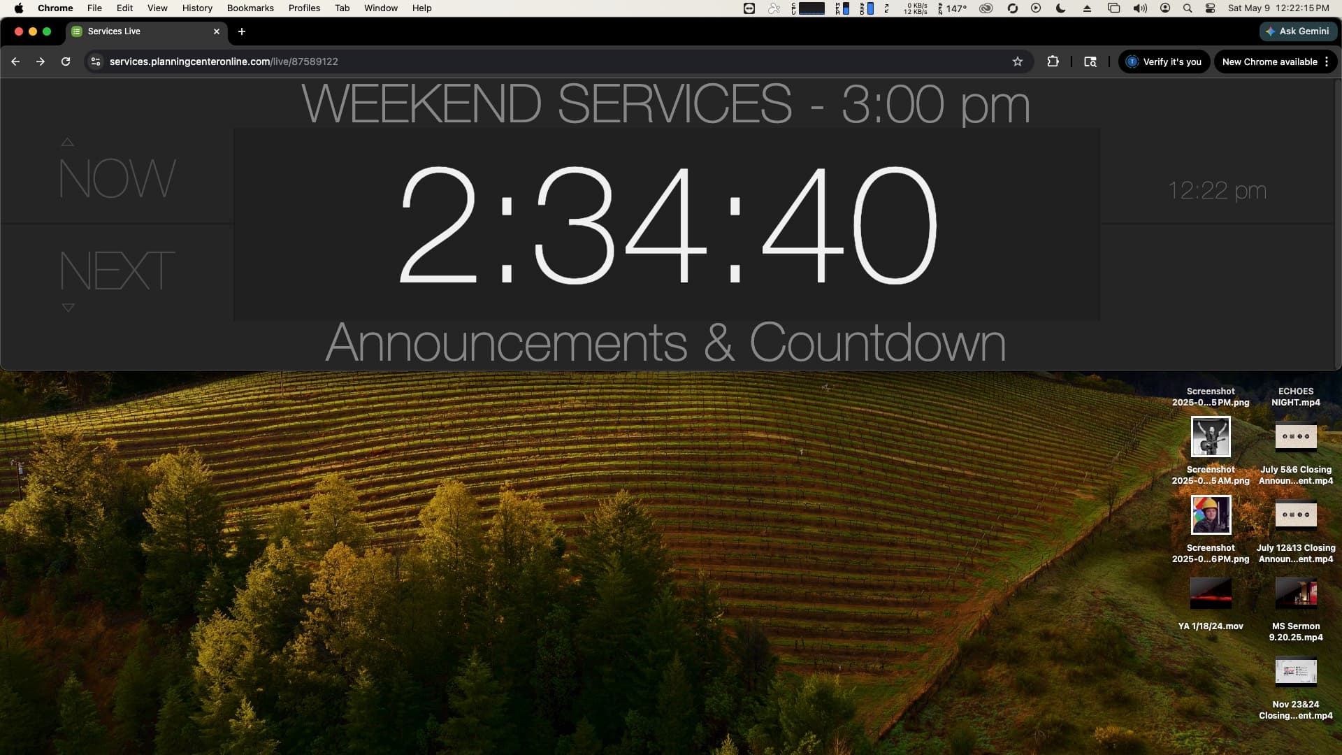 Planning Center live view timer settings